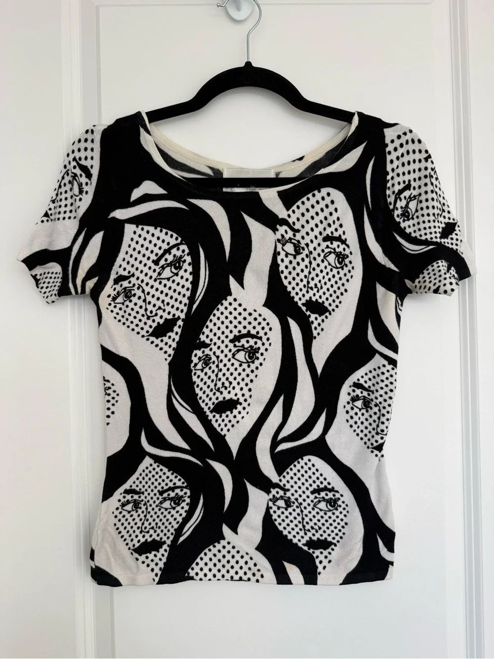 VALENTI | Vintage Black & White Face Print Knit Tee - size small